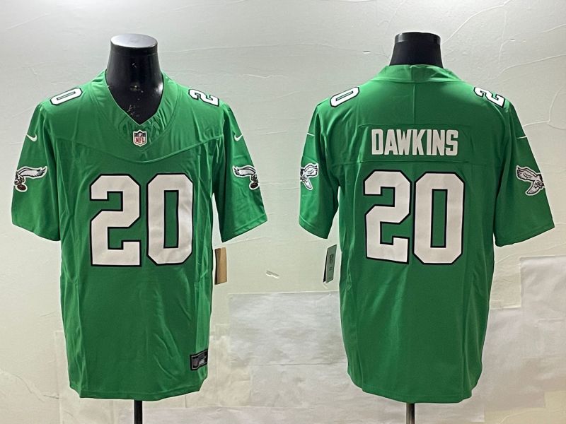 Men Philadelphia Eagles #20 Dawkins Green three generations 2025 Nike Vapor Limited NFL Jersey style 1